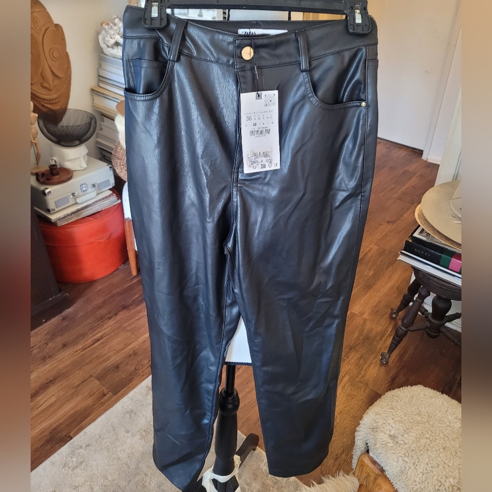 Zara Dark Leather Trousers